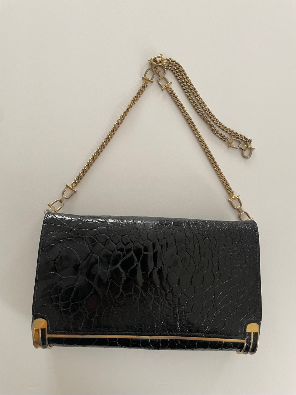 RIGHINI ROMA Genuine Leather Croc Bag Clutch Black/Gold Chain
Vintage